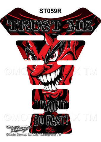 Motographix Trust Me I Wont Go Fast Devil Red Motorcycle Tank Pad