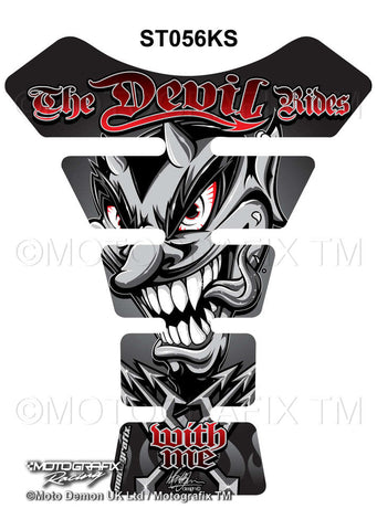 Motographix Devil Rides With Me Silver/Black Motorcycle Tank Pad Protector